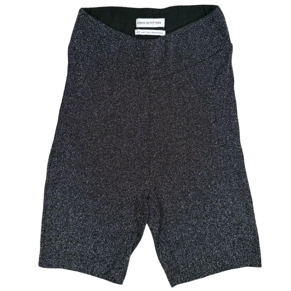 Urban‎ Outfitters Womens Small Metallic Knit Bermuda Shorts Black Silver